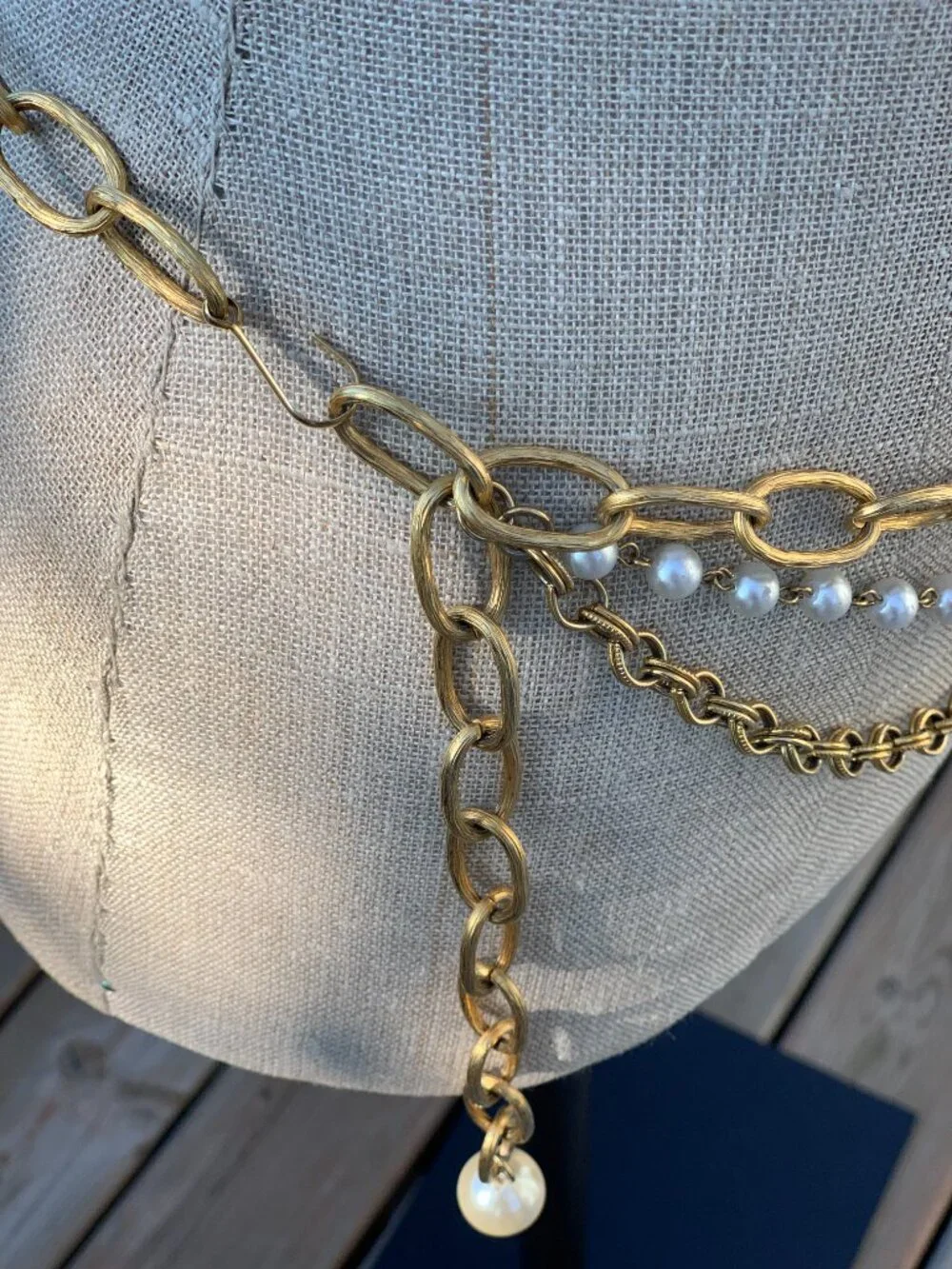 Vintage Chain Hip Waist Belt Gold Pearl Beads Bikini Beach Festival Boho Retro